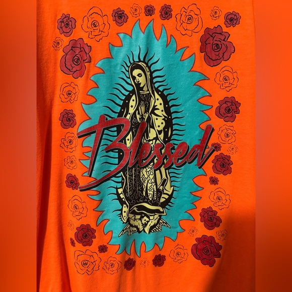 Hustle Bailey Apparel Orange Blessed Graphic Tee Our Lady of Guadalupe - Picture 3 of 5